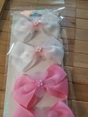 Girls' Pink & White Floral Bow Hair Clips - Pack of 4